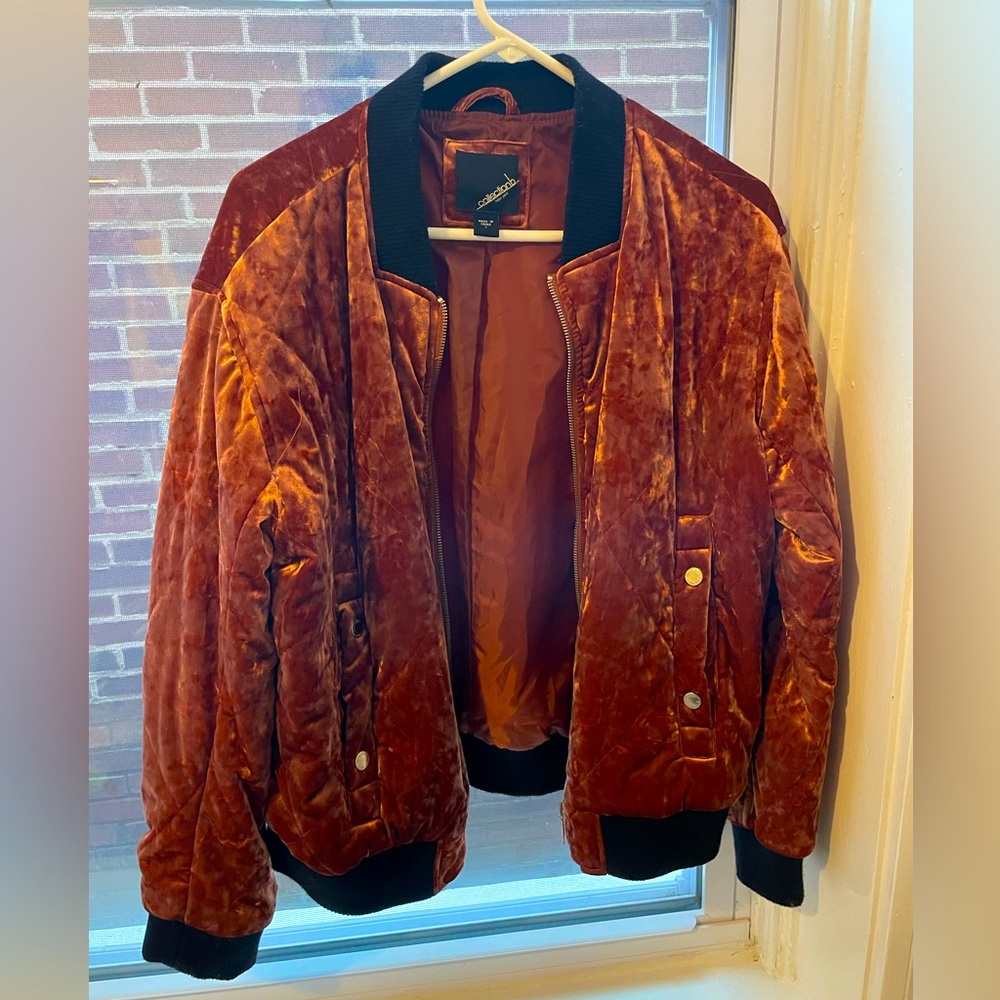Orange Velvet bomber jacket